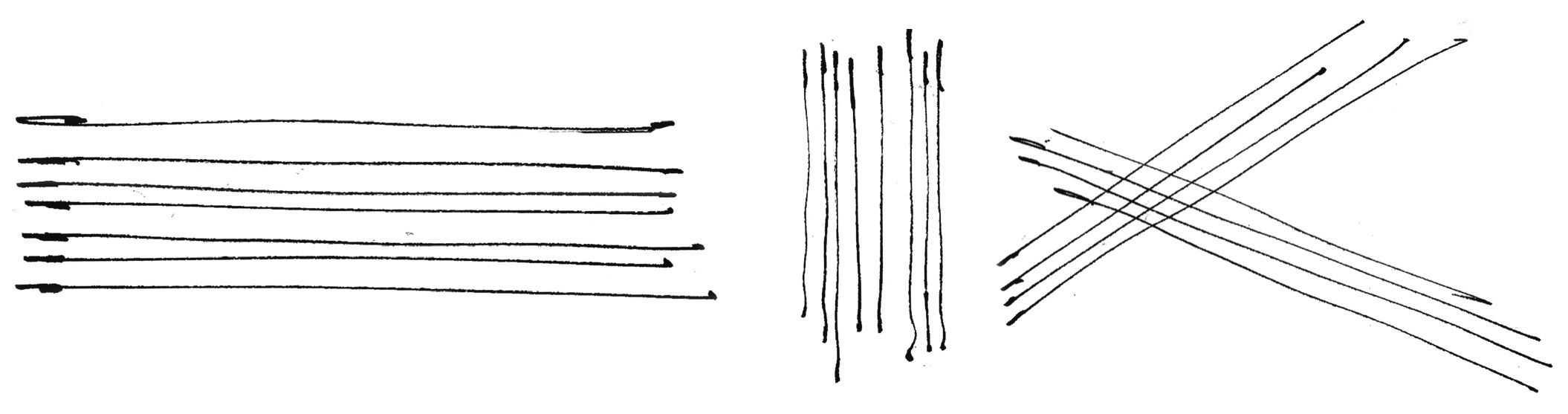 徒手画直线时,初学者往往怕画歪而不敢下笔,即使下笔也是慢慢悠悠地画