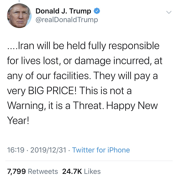 “这不是警告，而是威胁！”特朗普：伊朗将付出沉重代价_袭击