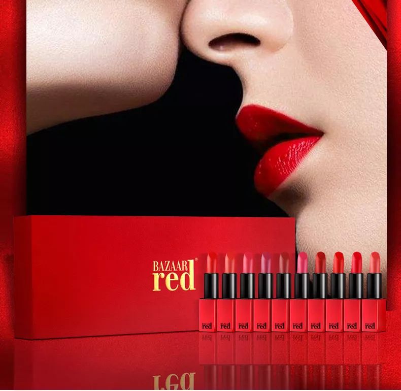 这次时尚芭莎的经典红!这么懂女生!一盒里面放10支口红!