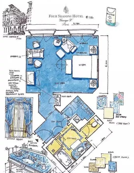 手繪各國客房 深入酒店設計酒店除了極致的服務,設計也是重中之重.