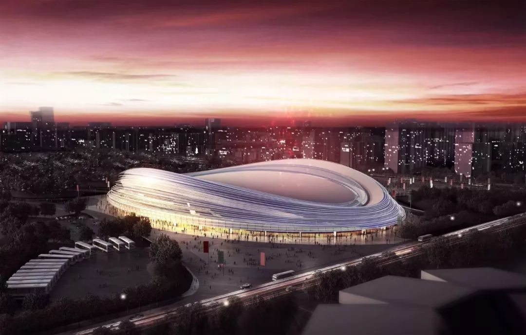 丝带飞舞国家速滑馆实现整体亮相