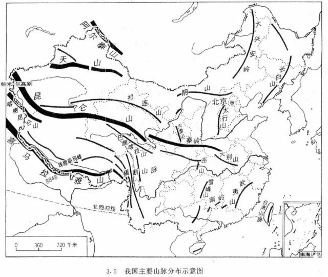 手绘中国山脉走向图图片