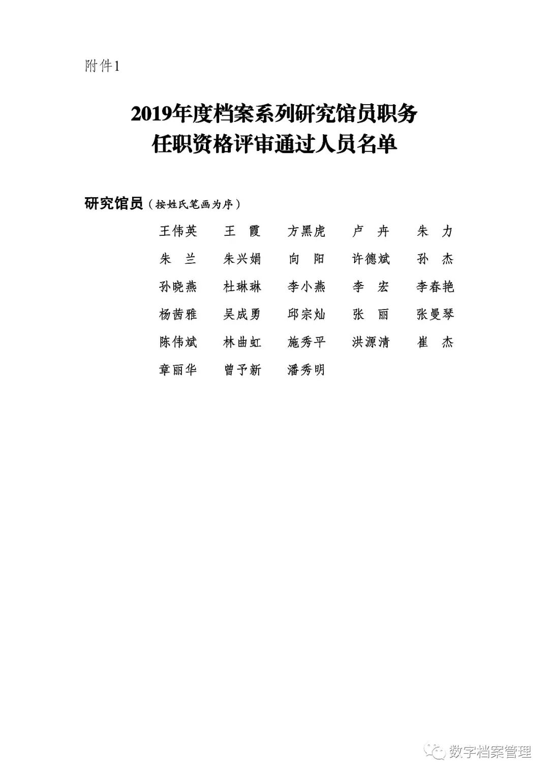 国家档案局2019年度档案系列职务任职资格评审通过人员公示