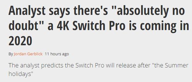 分析師：任天堂2020年絕對會推出支持4K的Switch Pro 另外一位卻否定 遊戲 第1張