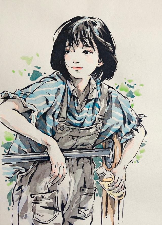 灵动的线条淡彩的笔墨绘画速写人物的生动chichi速写作品