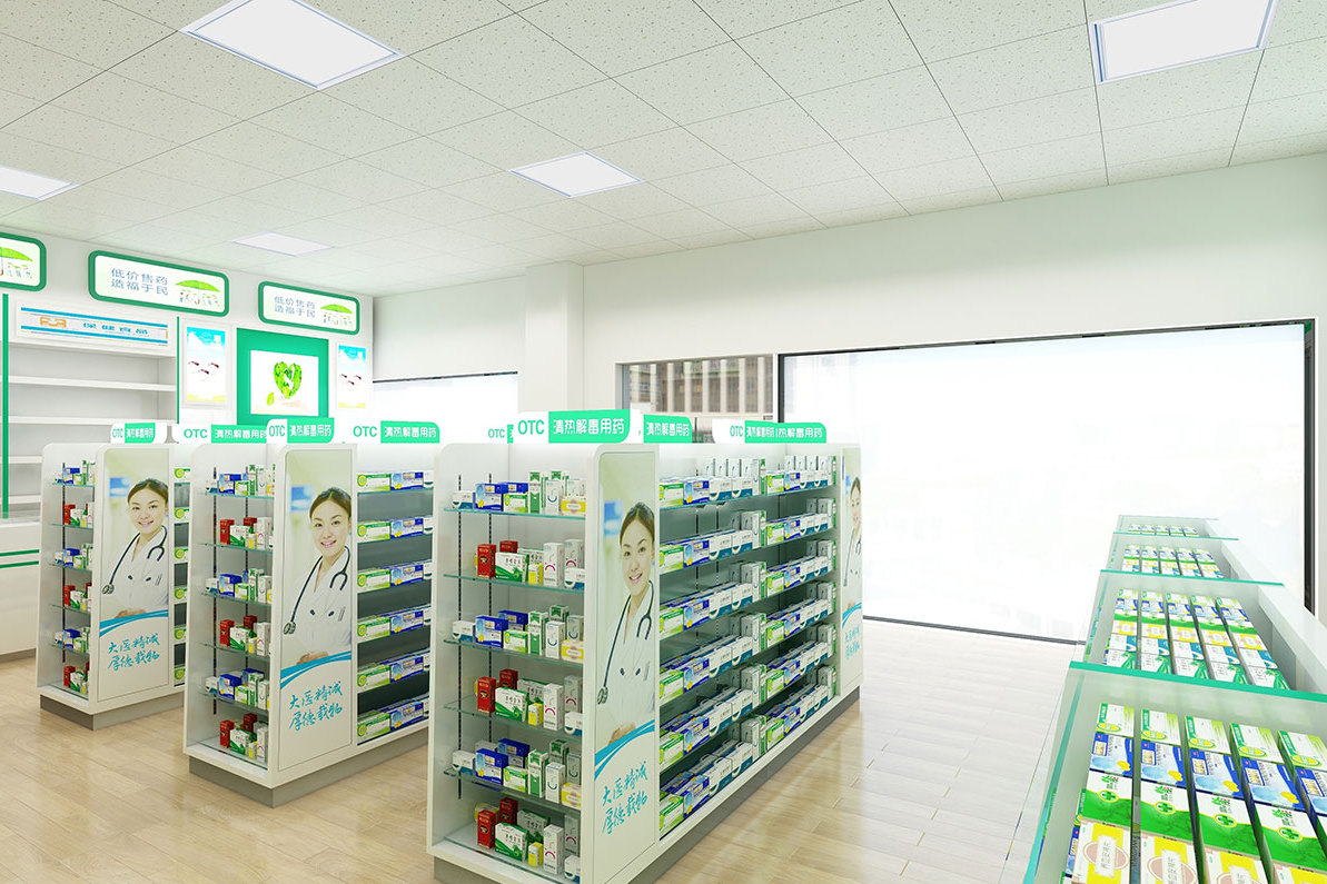 让来往的人群在路上也能一眼看到药店内部