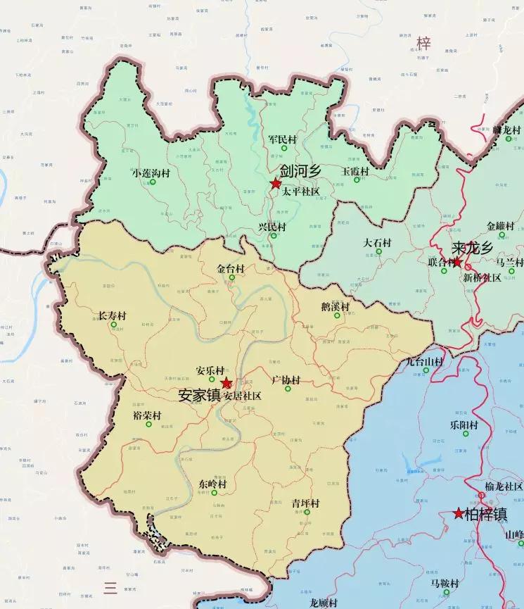 撤销剑河乡和安家镇,设立鹅溪镇,以原剑河乡和原安家镇所属行政