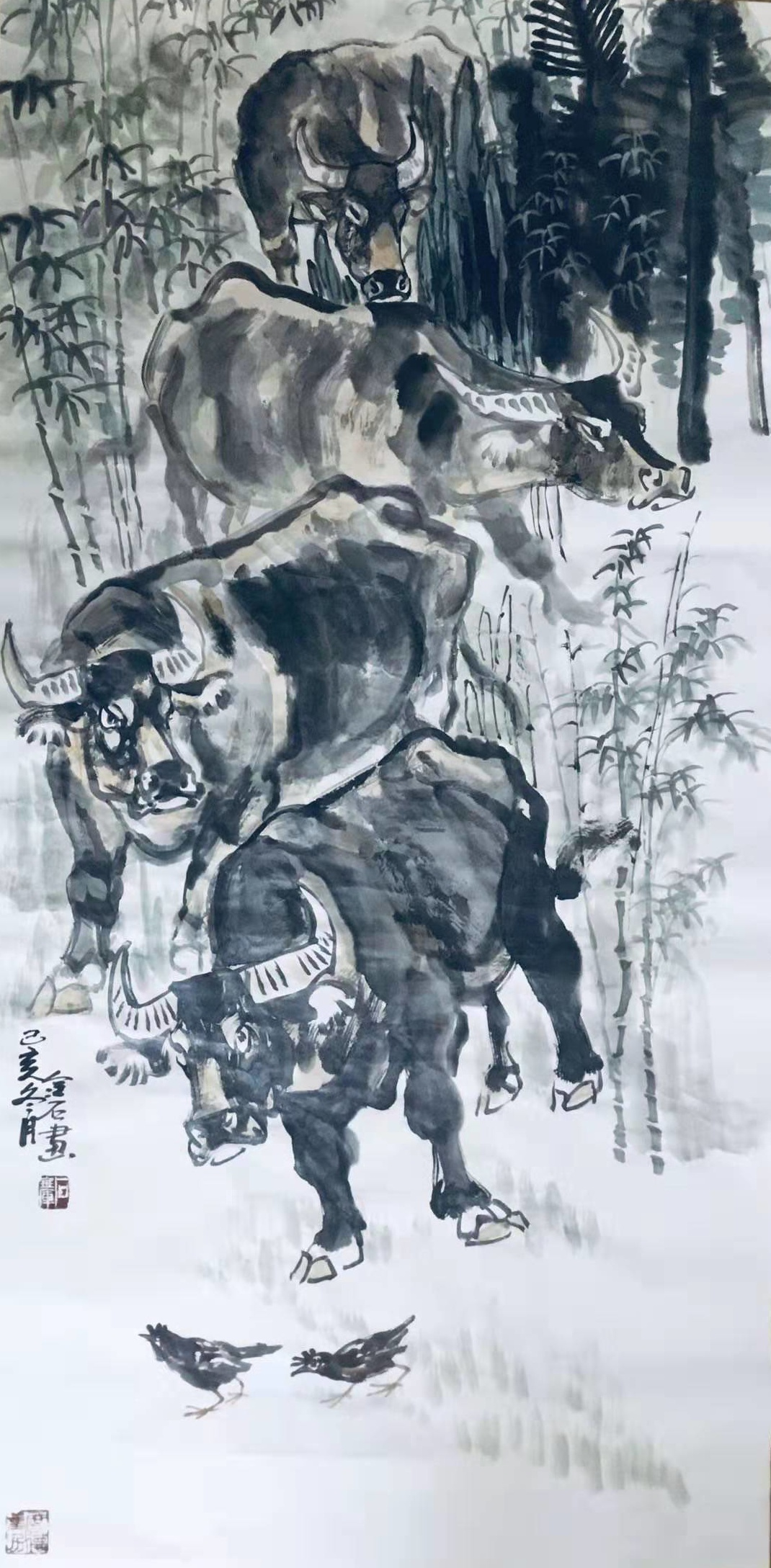 中国美术家北斗牛人石金库画牛