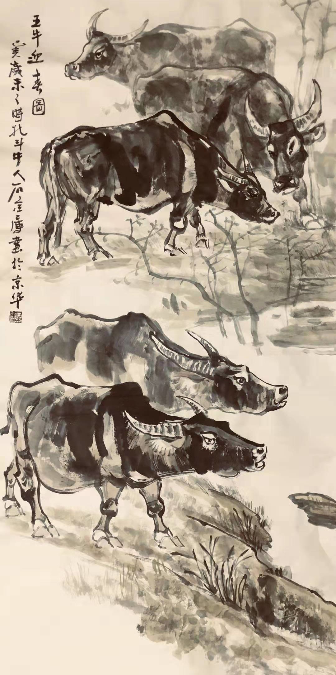 中国美术家北斗牛人石金库画牛