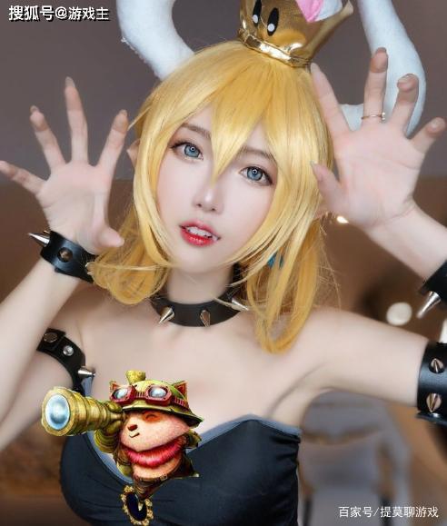 解说腐团儿cos超级玛丽库巴姬身穿公主裙头顶白色犄角