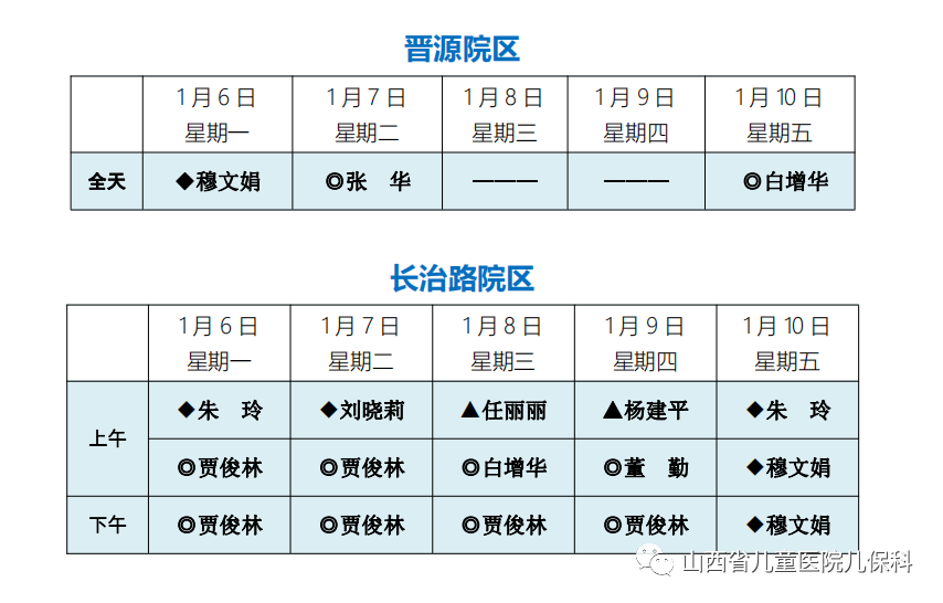 山西省儿童医院出诊表图片