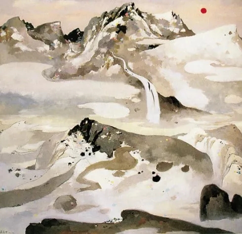 吴冠中水墨画《日出东方》▲吴冠中油画《长江三峡》▲吴冠中油画