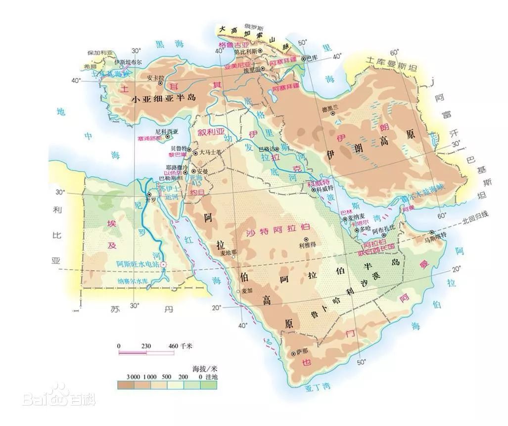 中东地形剖面图图片