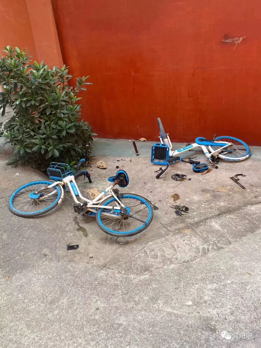 宾阳又现共享单车惨遭破坏我招你惹你了