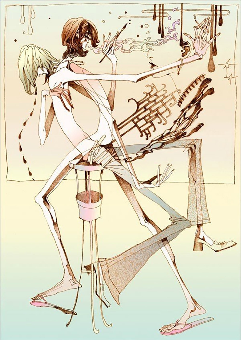 插画师笔下的哥特式骨感人物极致的夸张变形与灰亮的色调