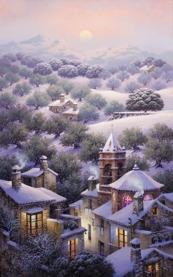 美油画下的景童话般的小镇