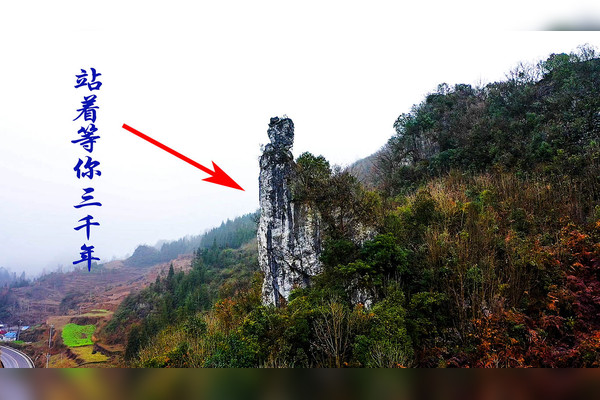 贵州织金山上有一个像人一样的石头朋友们看看像吗