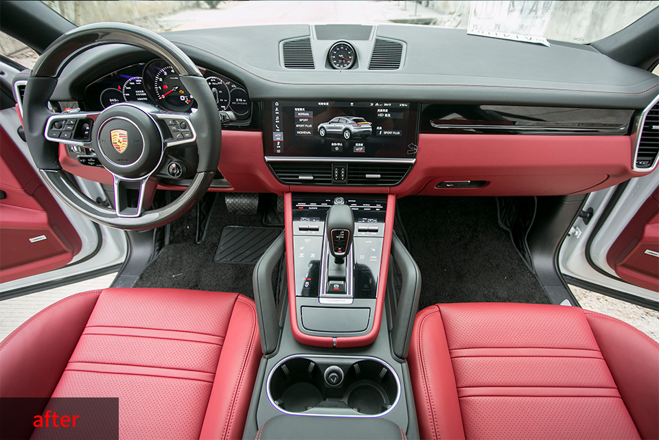 2020款白色保时捷卡宴coupe改红黑内饰