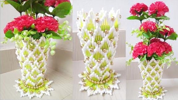用棉签手工制作一个漂亮的艺术花瓶成品美翻了