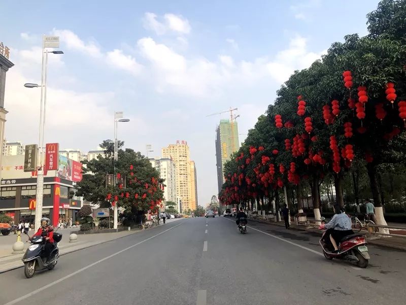 红色灯笼挂起来,贵港街头的年味越来越浓
