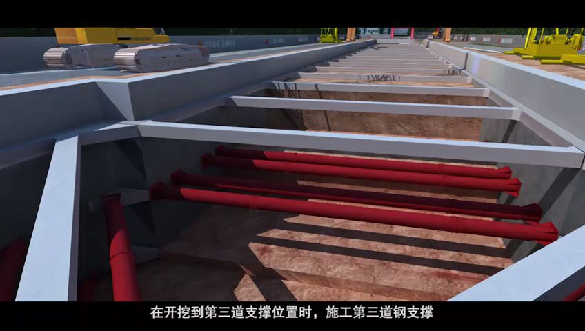 3d施工动画,地铁车站明挖顺作法施工工艺演示!