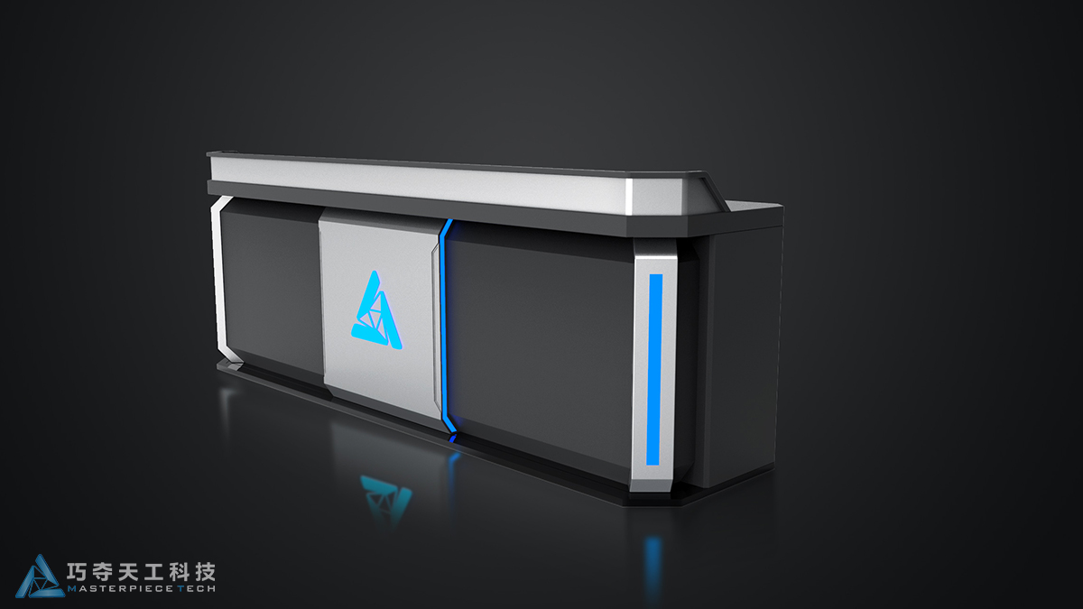 原创巧夺天工科技全金属科技感前台办公桌信息化前台效果展示
