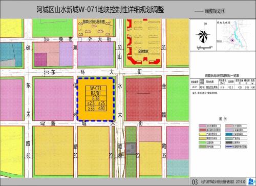 调整后规划图既有规划图此次公示调整地块是阿城区山水新城w-071地块