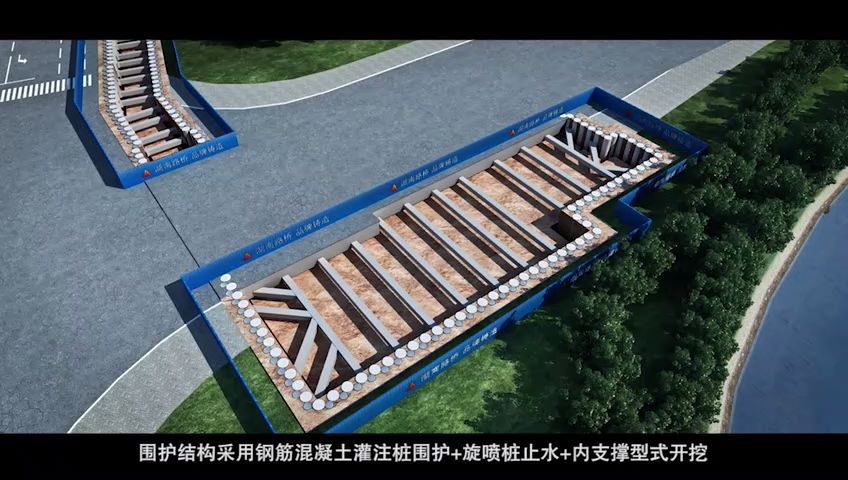 3d施工动画,地铁车站明挖顺作法施工工艺演示!