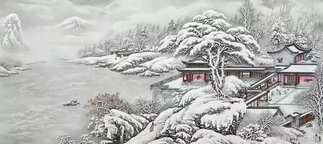 西湖雪景画画图片