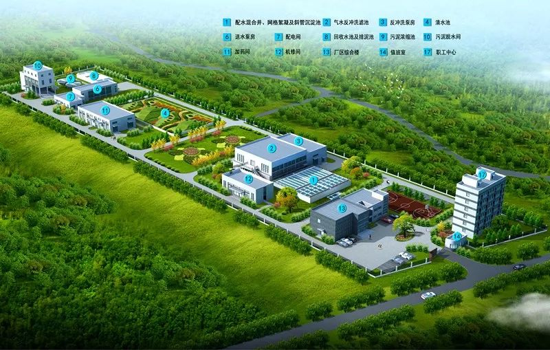 伶俐工业园区给水厂鸟瞰图为改善镇区饮水质量,实现镇区饮水质量标准