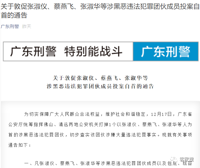 广东省公安厅统筹指挥佛山,清远两地公安机关打掉1个以张淑仪,蔡燕飞