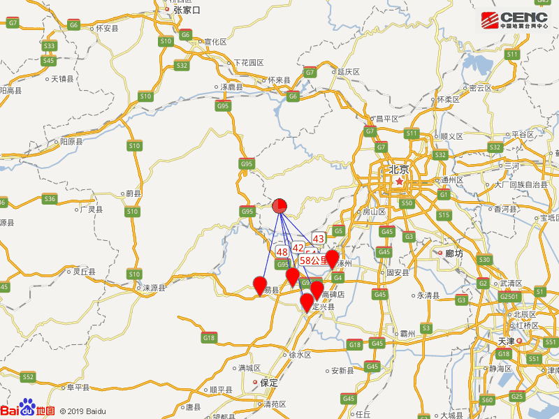 周邊縣城:震中距河北淶水縣42公里,距河北涿州市43公里,距河北易縣48