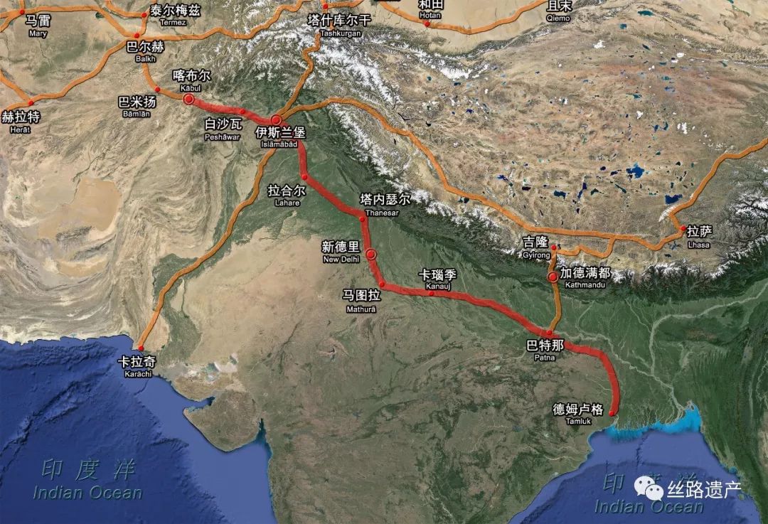 它东面起始于孟加拉的吉大港(chittagong,穿过印度北部的德里和