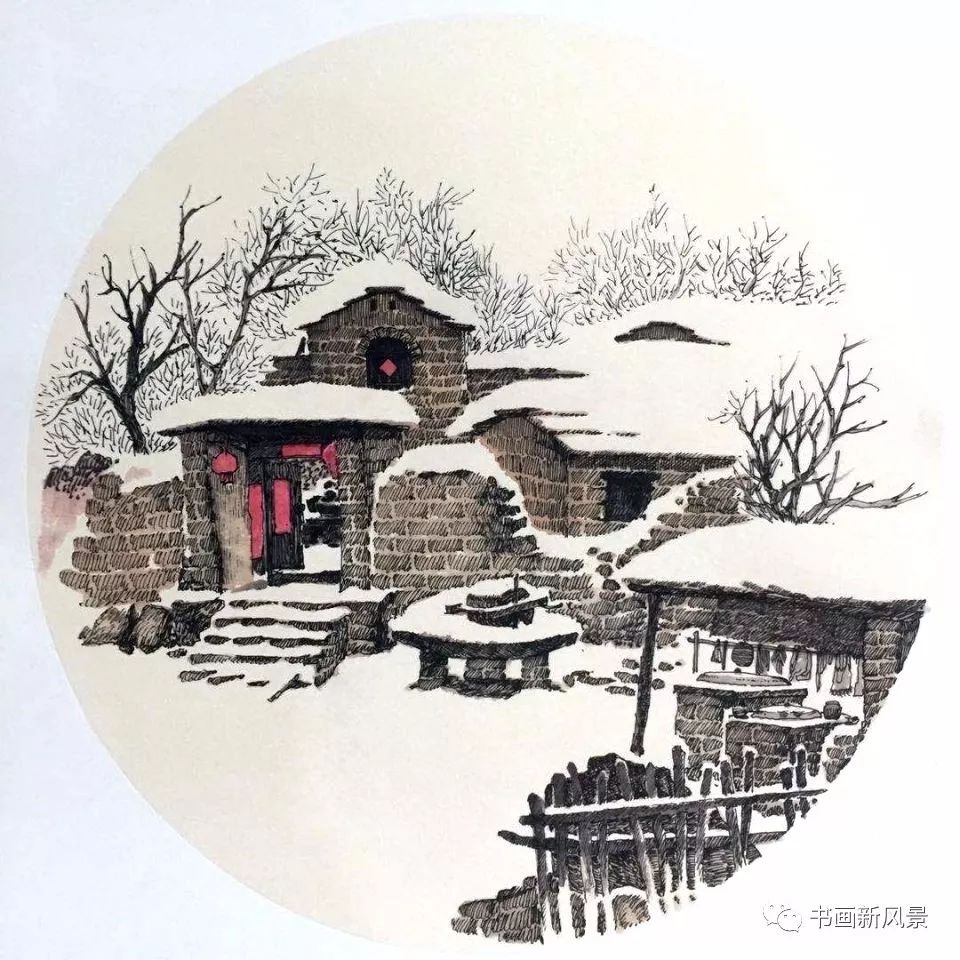 钢笔竟然画出这么美的雪景