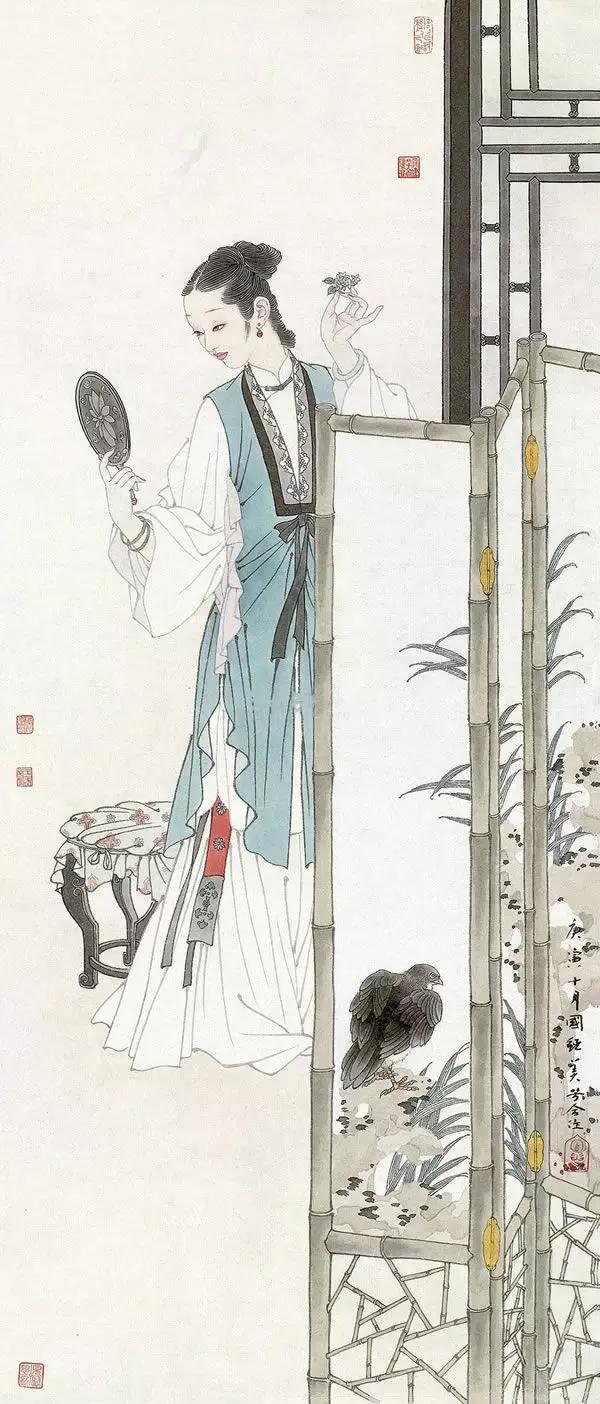 「懒起画蛾眉,弄妆梳洗迟」精选国画女子梳妆图