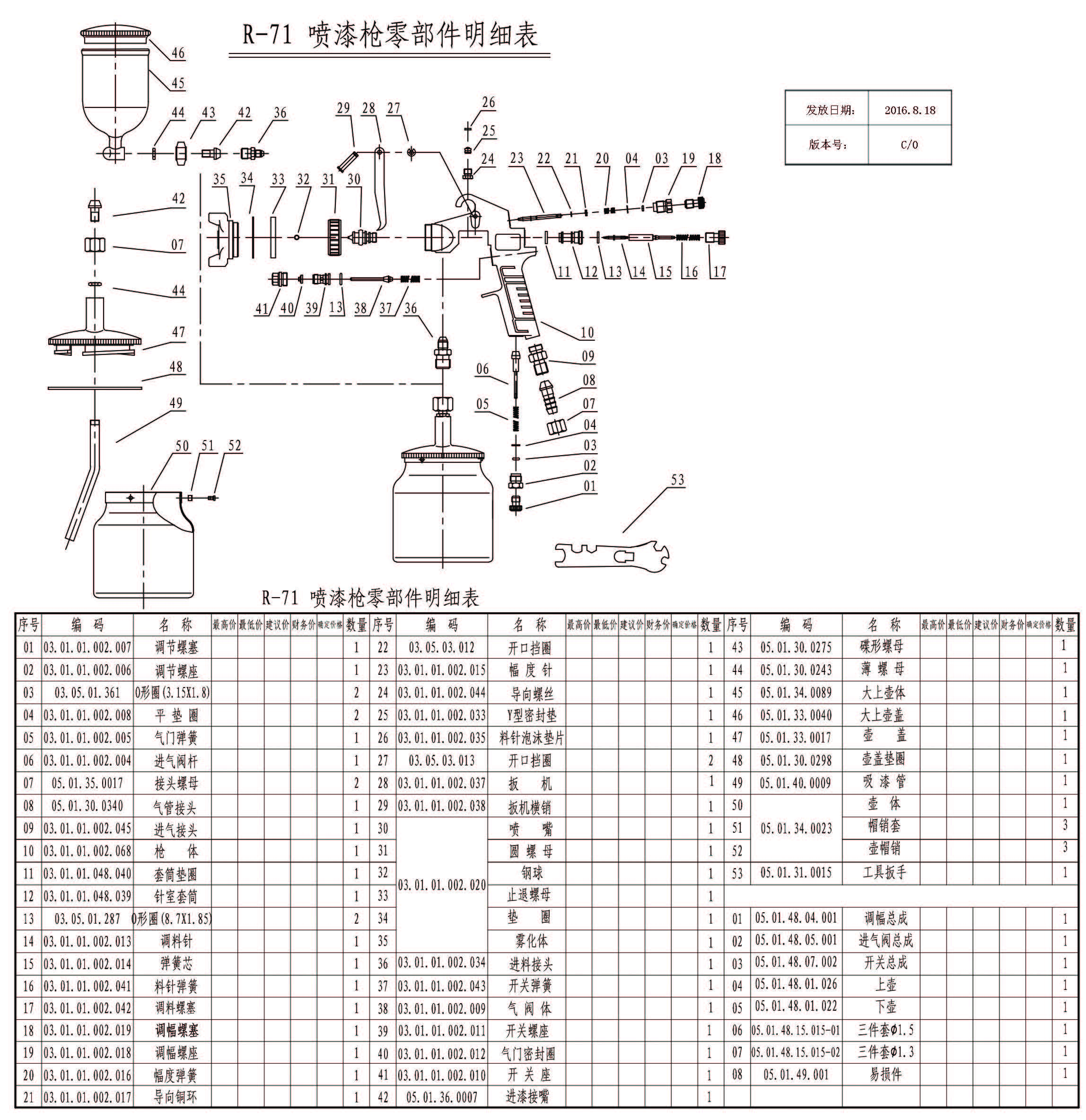 荣鹏r71油漆喷枪结构分解图