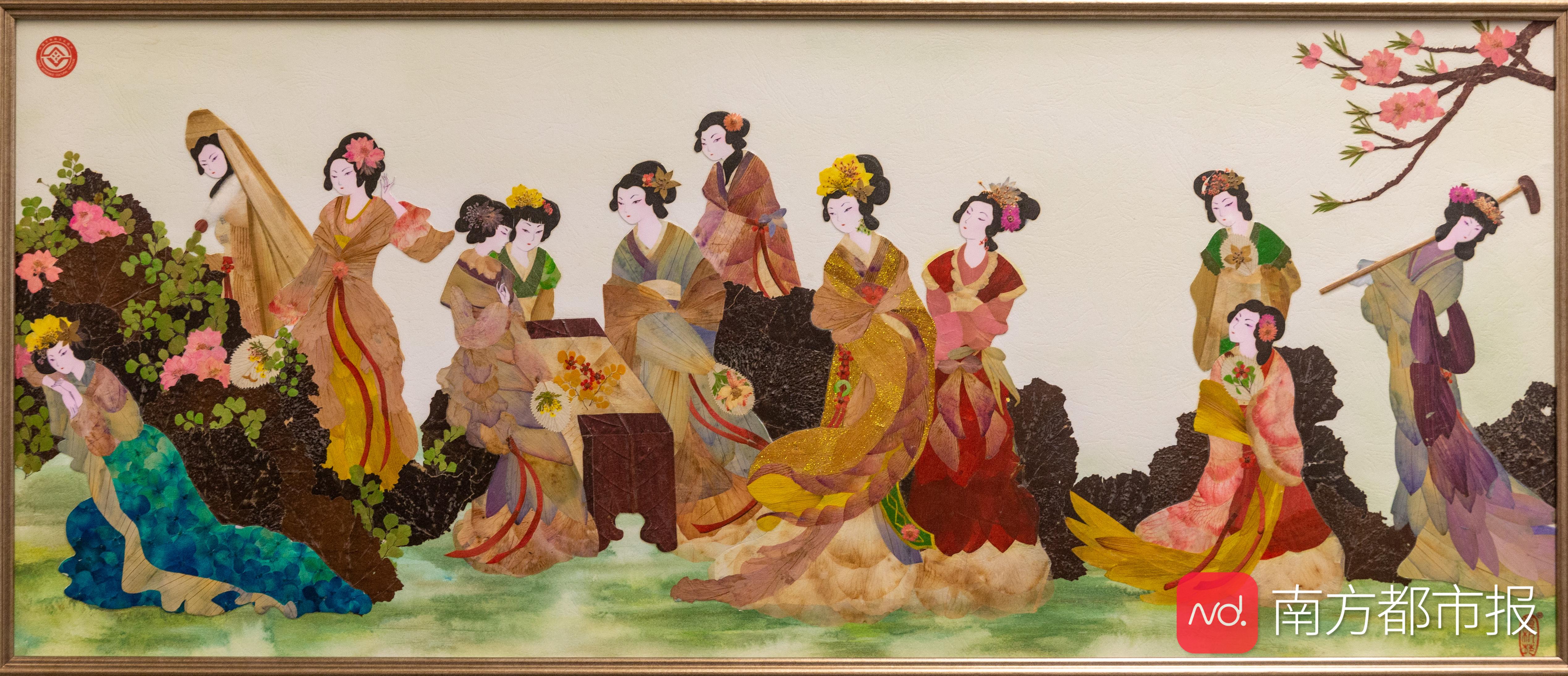 以花朵和树叶做画笔绘制《金陵十二钗》,岭南押花作品展美轮美奂