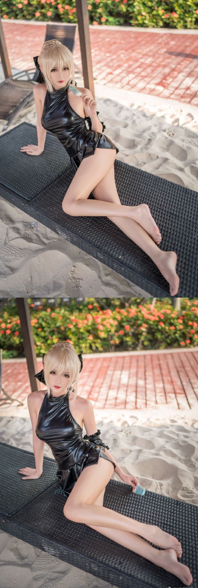 腐团儿cos吾王saber,沙滩上演"皮衣秀",粉丝大呼"激动"