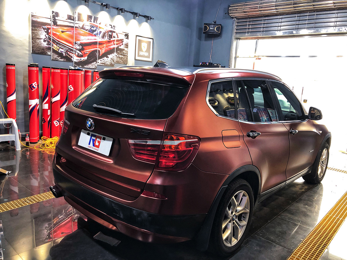 宝马x3车身改色电光酒红 rg瑞集改色膜佛山禅城加盟店出品