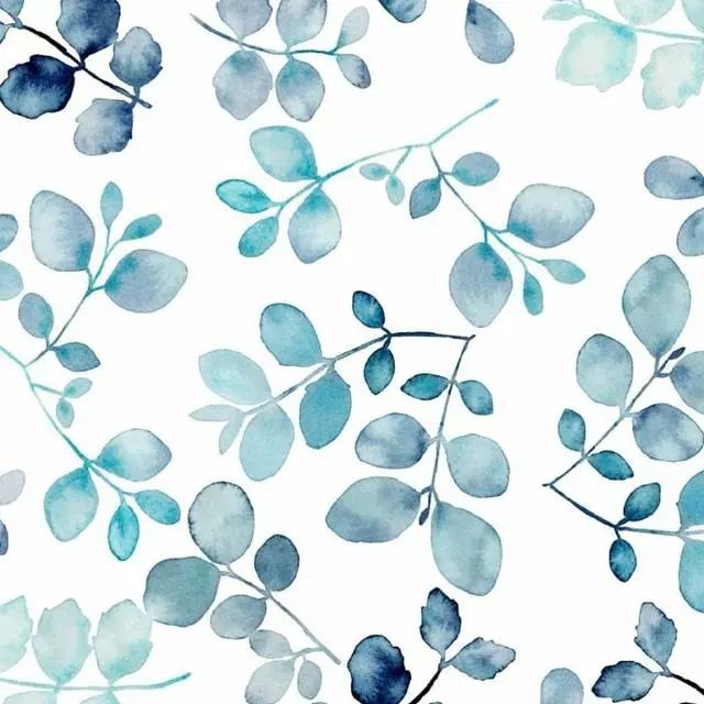 靛蓝色系水彩叶子手绘,留着练习水彩笔法用!水彩树叶画法_ins