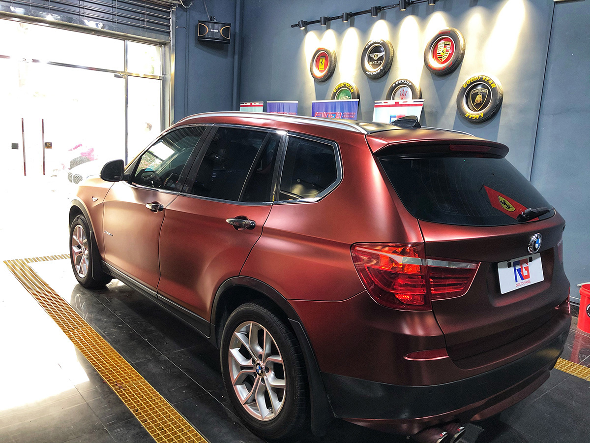 宝马x3车身改色电光酒红 rg瑞集改色膜佛山禅城加盟店出品