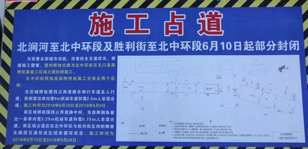2018年解放路改造施工占道公示牌当时,整体解放北路多个路口为架桥