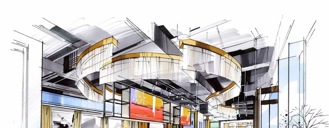 请接着来看不同手绘吊顶表现二