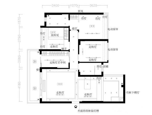 和軌道燈具位置進行了調整;增加了陽臺門中央空調出風口兩側的燈光