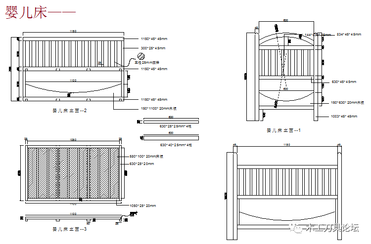 一些实木家具床类设计cad图纸单人床双人床婴儿床欧式床等