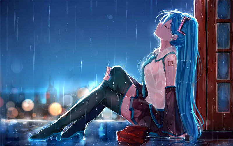 二次元美女雨中漫步的姑娘