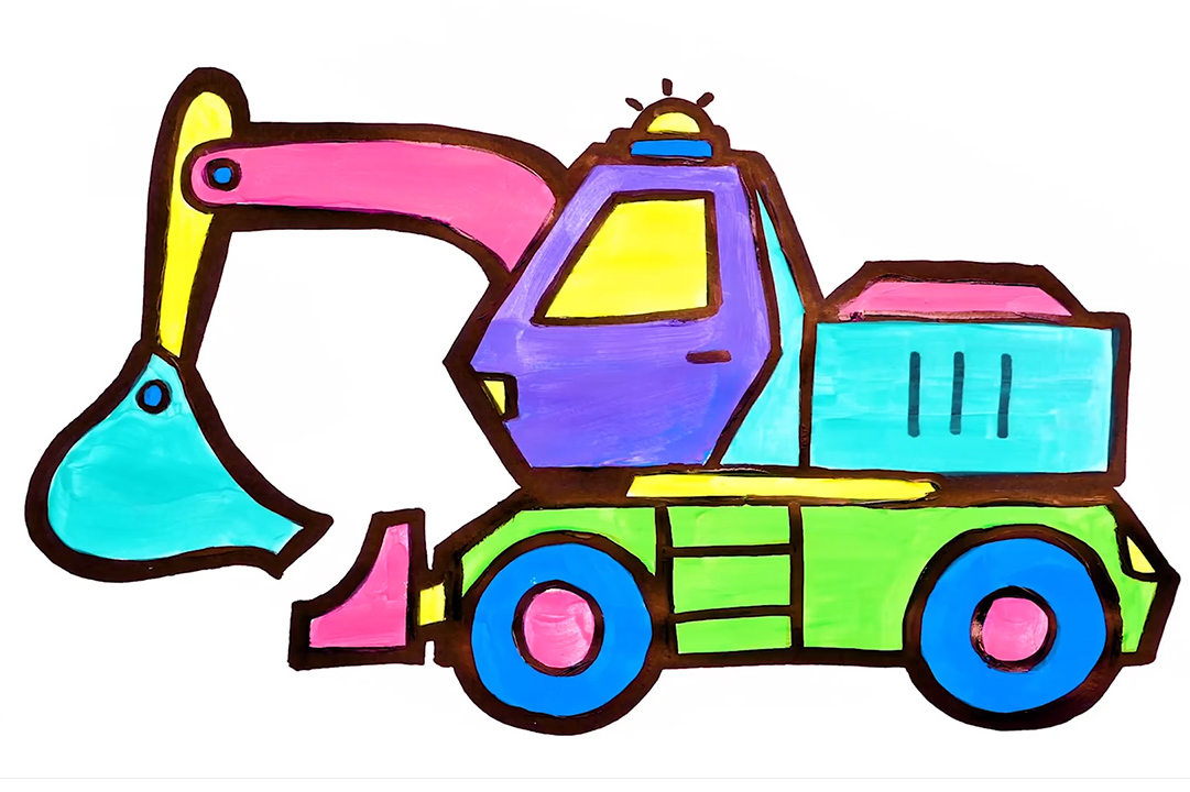 小星星简笔画挖掘机简笔画边画画边认颜色吧