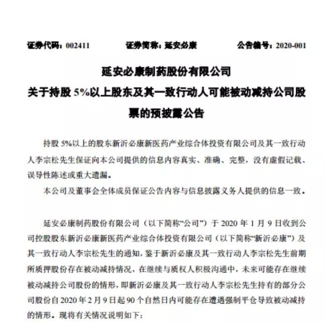 7381%的控股股东新沂必康及其一致行动人李宗松前期所质押股份存在