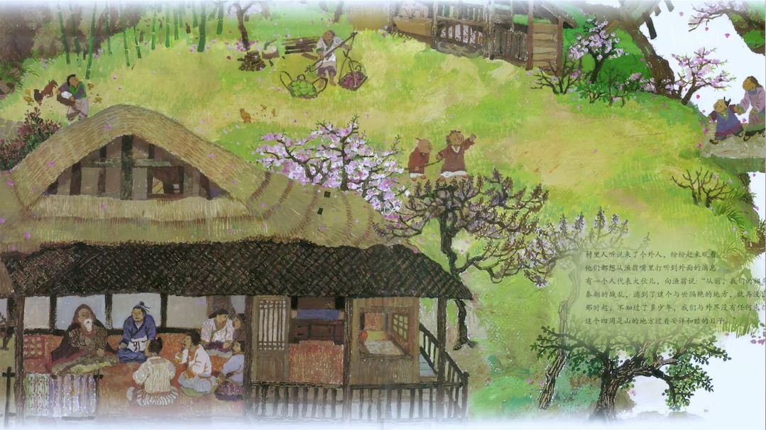 这一切,像极了《桃花源的故事》中的那个世界:草籽花开,牛耕田,撒肥的