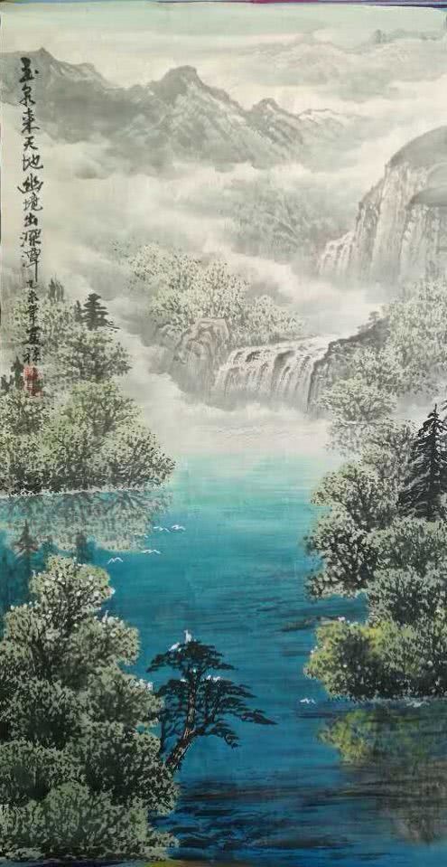 作品赏析后在新加坡文化交流活动中,国画山水《藏乡春回》及书法作品